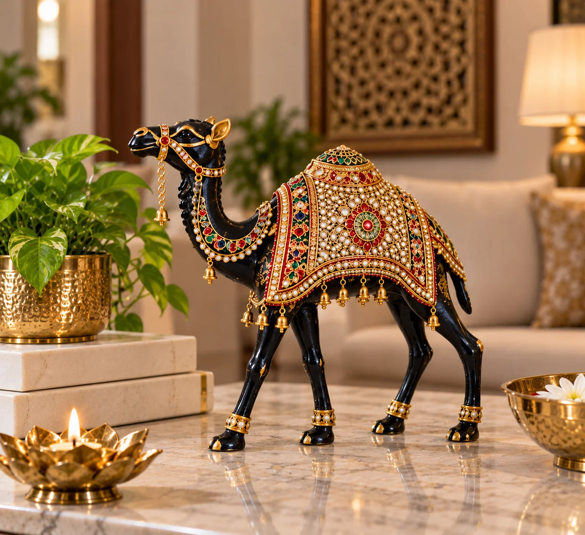 Handcrafted Silver Finish Elephant Decorative Bowl | Lotus Urli for Home Decor & Gifting